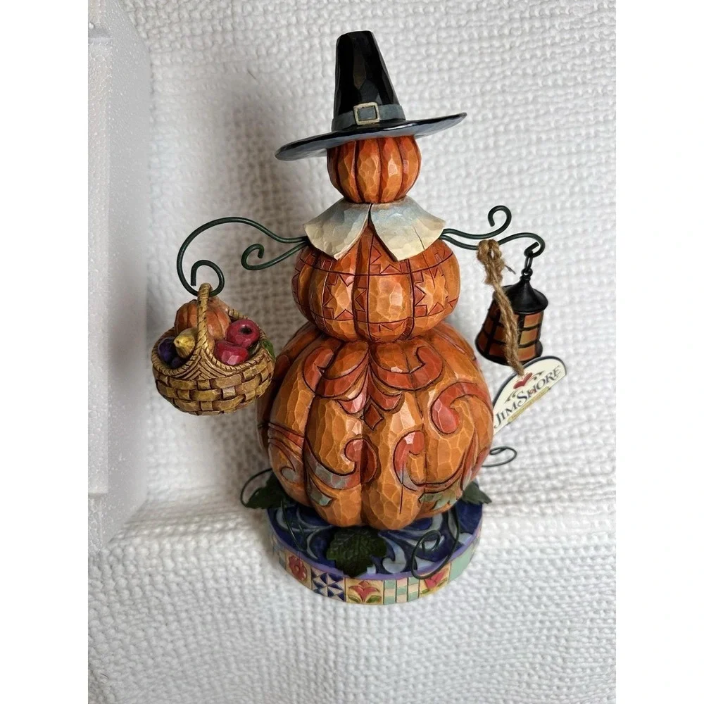Jim Shore Pilgrim Patch Stacked Pumpkin Pilgrim Figurine NIB 4009013 Harvest